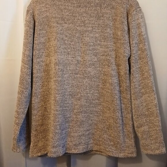 New Lightweight Fuzzy Cowl neck Sweater Top womens M Peachy Taupe Black crochet - Picture 6 of 7